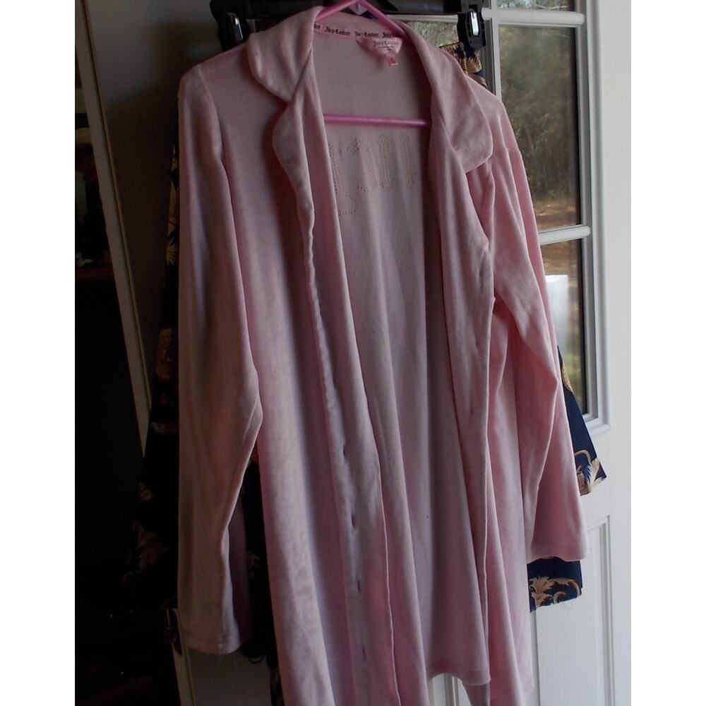 Juicy Couture Pink Velour Rhinestone Sleep Shirt Robe Long Sleeve Small Y2K